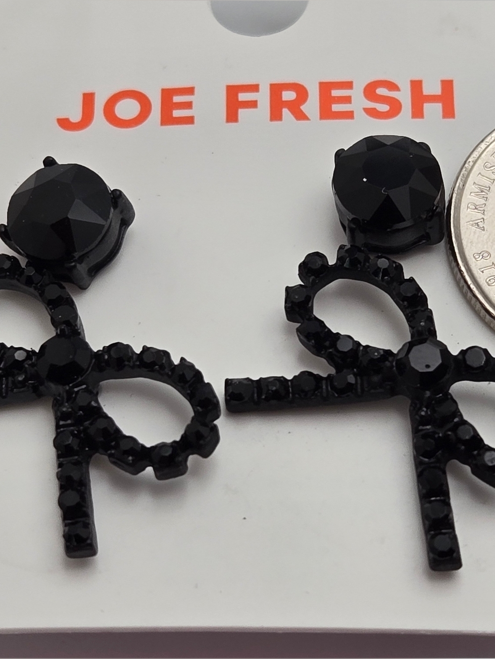 ✨2/$10✨ Round Bow Rhinestone Sparkle & Black Stud Earrings Set New Joe Fresh - Picture 10 of 10